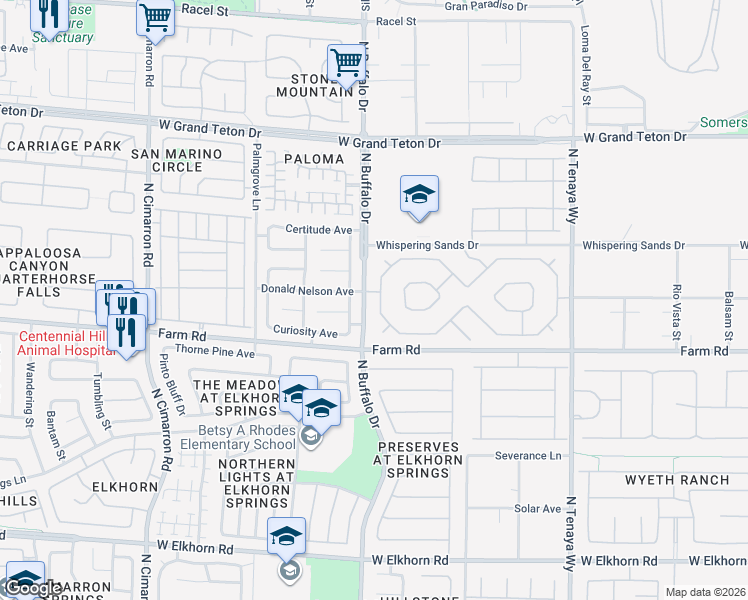 map of restaurants, bars, coffee shops, grocery stores, and more near 7651 Man O War Street in Las Vegas
