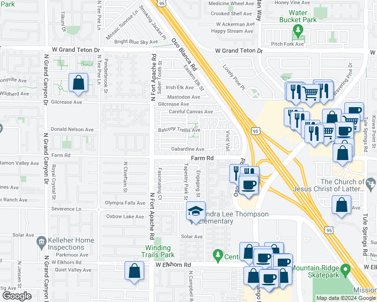 map of restaurants, bars, coffee shops, grocery stores, and more near 7609 Baluster Court in Las Vegas