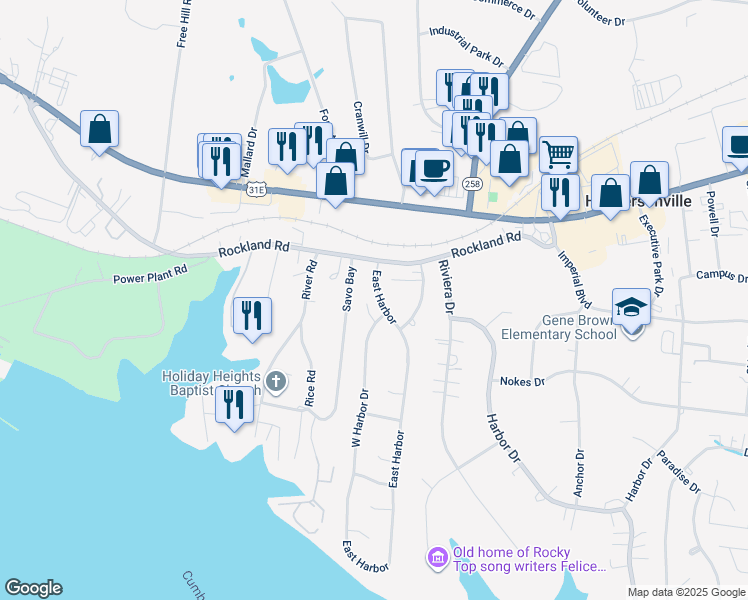 map of restaurants, bars, coffee shops, grocery stores, and more near 104 Charleston Court in Hendersonville