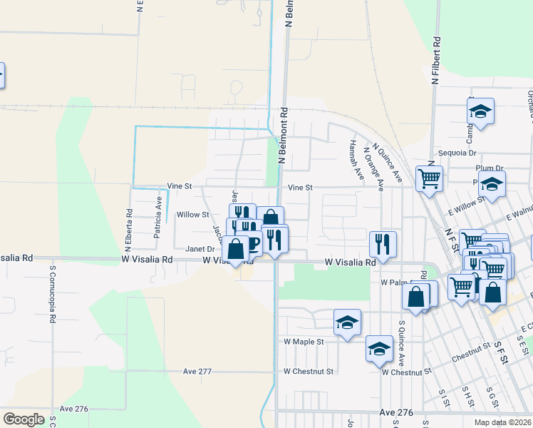 map of restaurants, bars, coffee shops, grocery stores, and more near 1104 Woods Avenue in Exeter