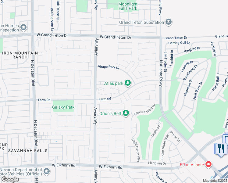 map of restaurants, bars, coffee shops, grocery stores, and more near 4190 Farm Road in North Las Vegas