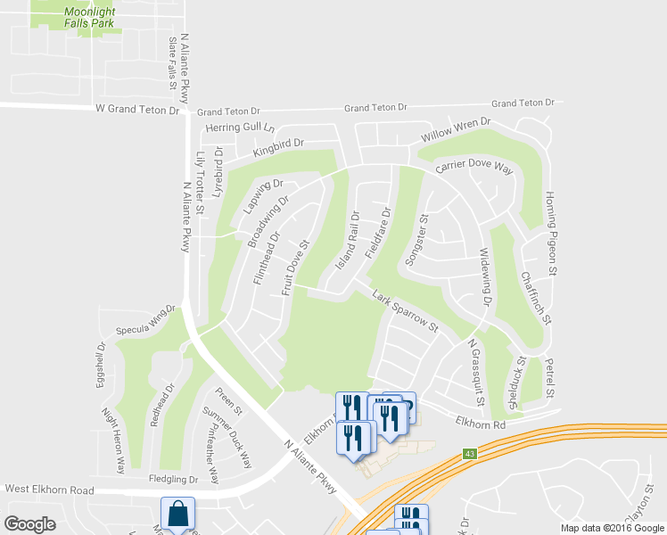 map of restaurants, bars, coffee shops, grocery stores, and more near 7625 Island Rail Drive in North Las Vegas