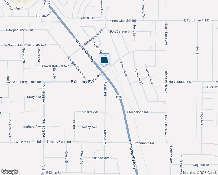 map of restaurants, bars, coffee shops, grocery stores, and more near 5450 Nevada 160 in Pahrump