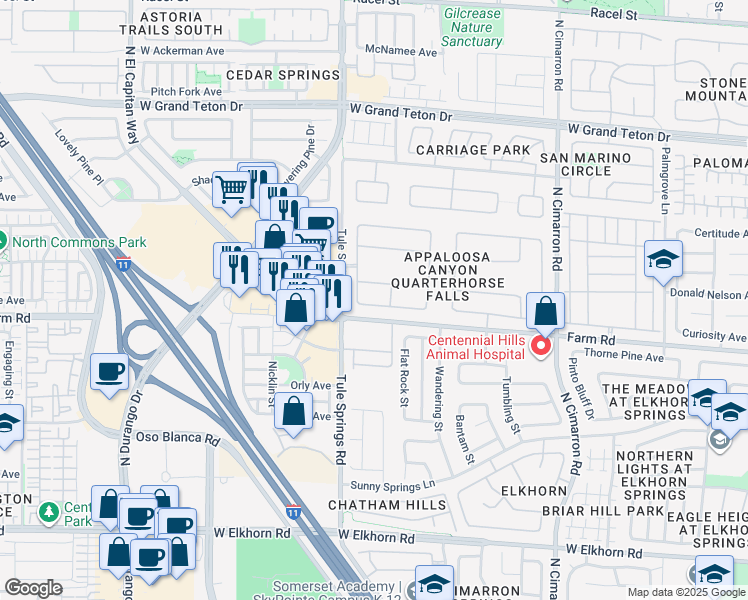 map of restaurants, bars, coffee shops, grocery stores, and more near 8316 Valley Stream Avenue in Las Vegas