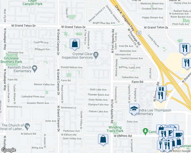 map of restaurants, bars, coffee shops, grocery stores, and more near 7616 Highland Pony Street in Las Vegas