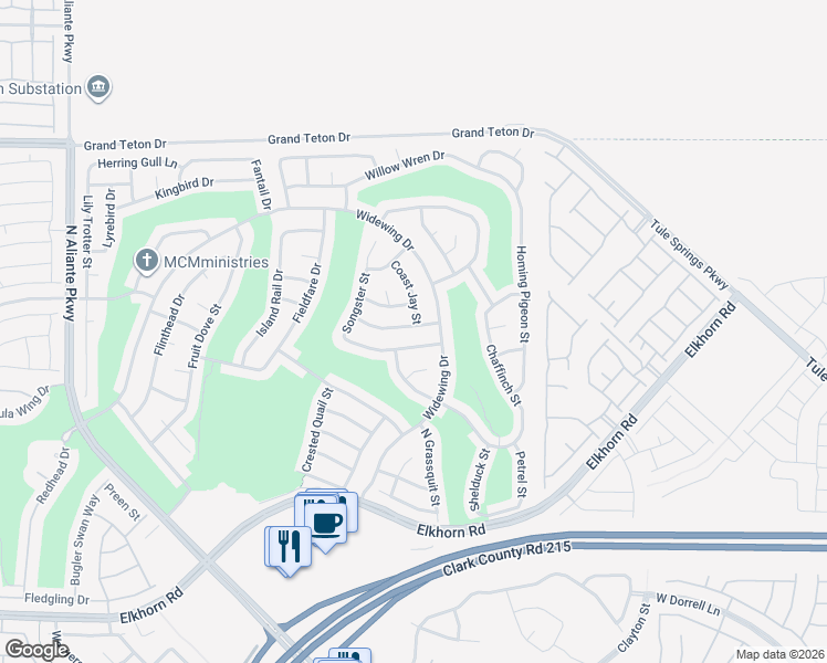 map of restaurants, bars, coffee shops, grocery stores, and more near 2409 Desert Sparrow Avenue in North Las Vegas