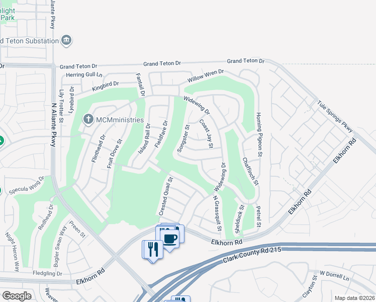 map of restaurants, bars, coffee shops, grocery stores, and more near 2609 Desert Sparrow Avenue in North Las Vegas