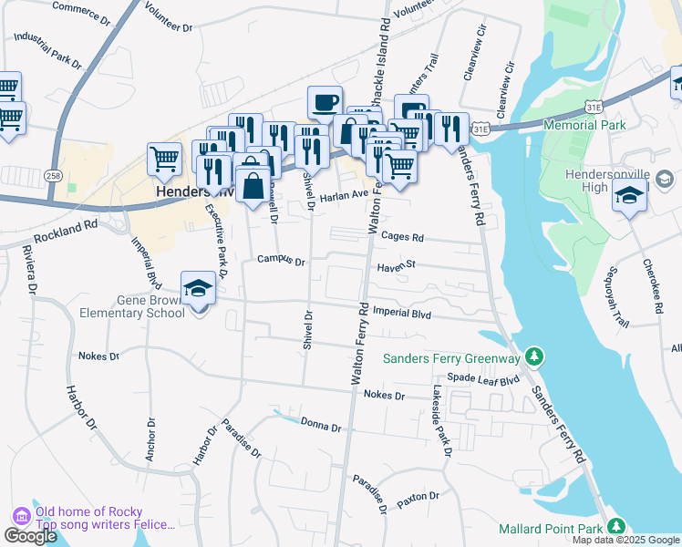 map of restaurants, bars, coffee shops, grocery stores, and more near 106 Summerlake Place in Hendersonville