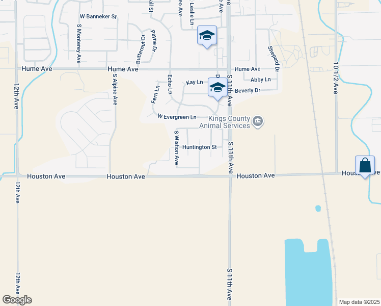map of restaurants, bars, coffee shops, grocery stores, and more near 1913 South Kerckhoff Way in Hanford