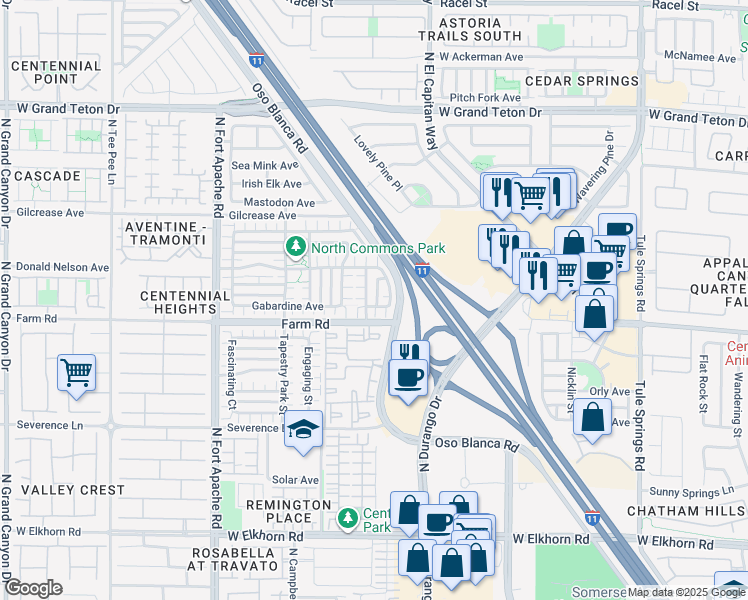 map of restaurants, bars, coffee shops, grocery stores, and more near 7625 Tender Tassels Street in Las Vegas