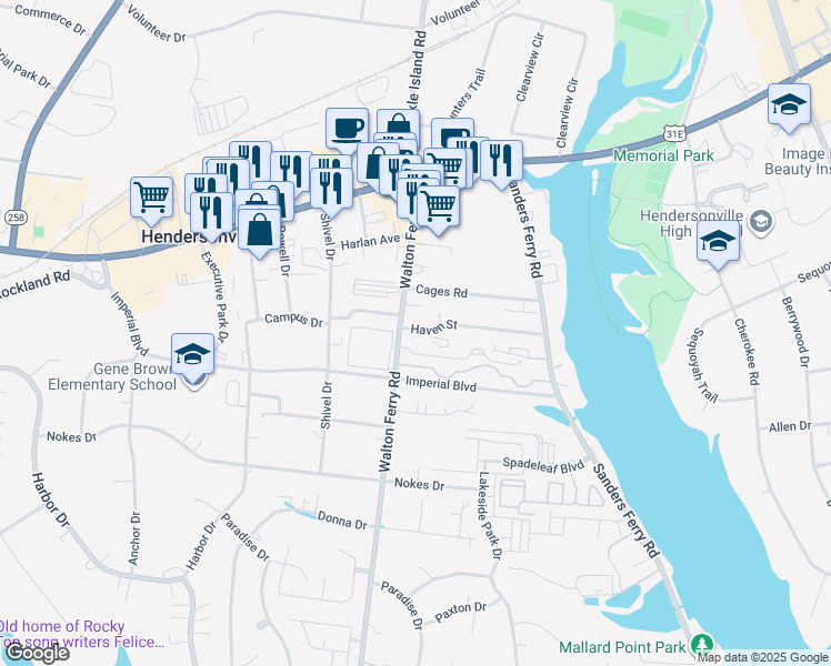 map of restaurants, bars, coffee shops, grocery stores, and more near in Hendersonville