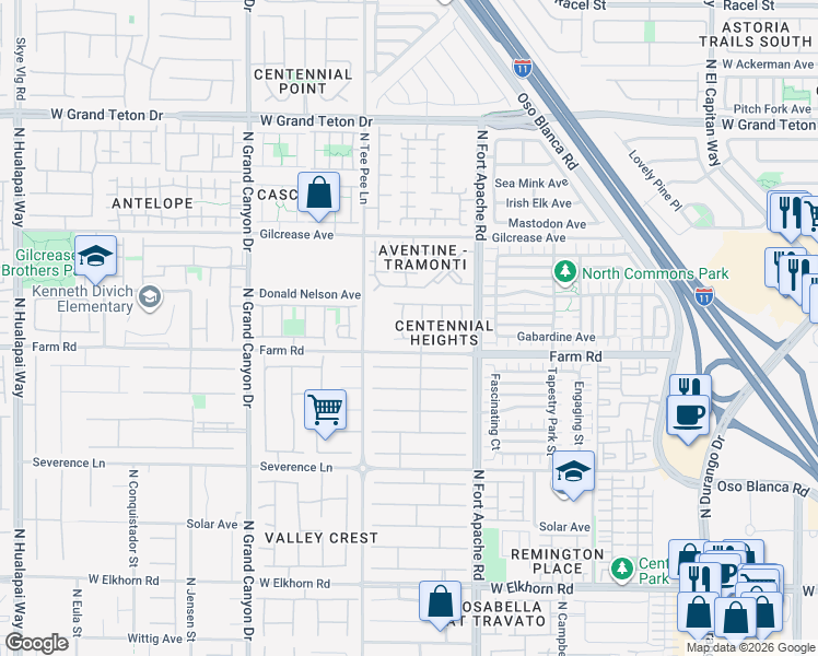 map of restaurants, bars, coffee shops, grocery stores, and more near 7624 Highland Pony Street in Las Vegas