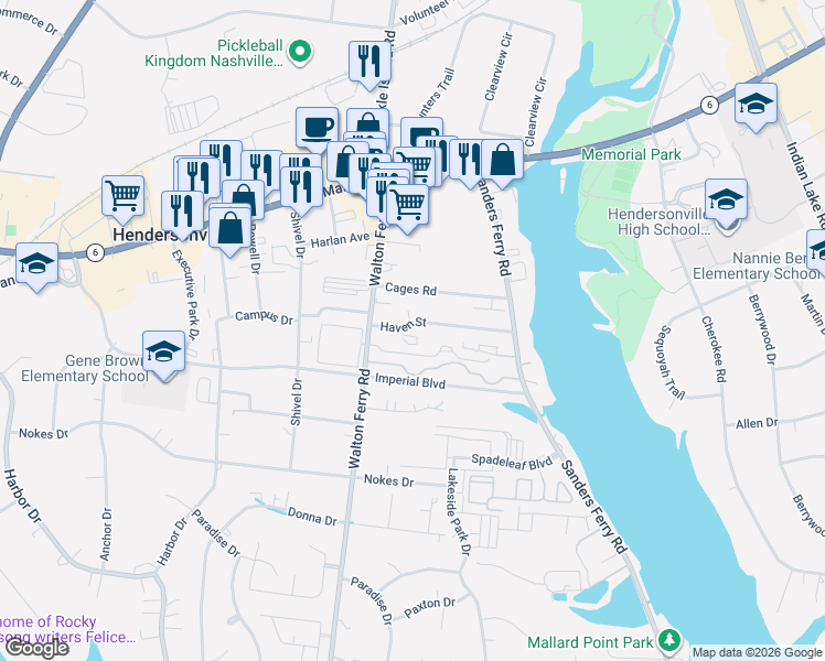 map of restaurants, bars, coffee shops, grocery stores, and more near 125B Haven Street in Hendersonville