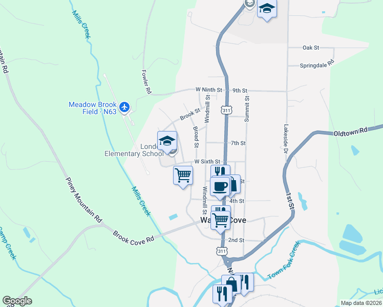 map of restaurants, bars, coffee shops, grocery stores, and more near 608 Hairston Street in Walnut Cove