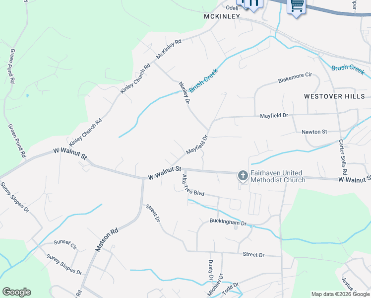 map of restaurants, bars, coffee shops, grocery stores, and more near 3300 Mayfield Drive in Johnson City