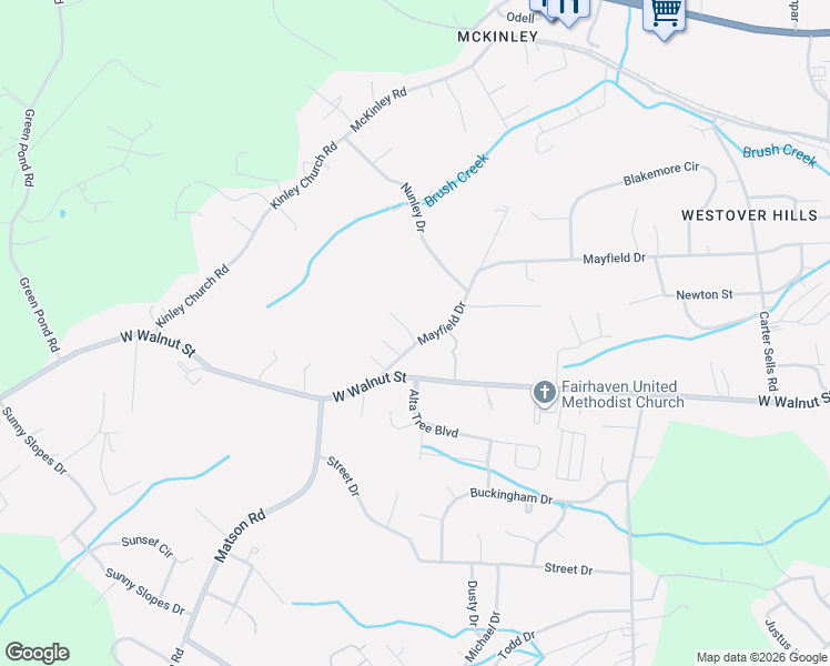 map of restaurants, bars, coffee shops, grocery stores, and more near 3300 Mayfield Drive in Johnson City