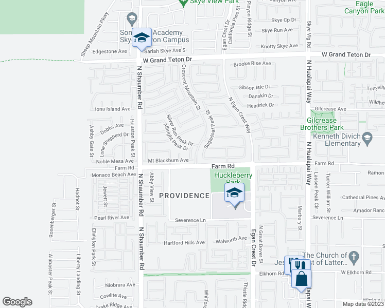 map of restaurants, bars, coffee shops, grocery stores, and more near 7618 Phoenix Peak Street in Las Vegas