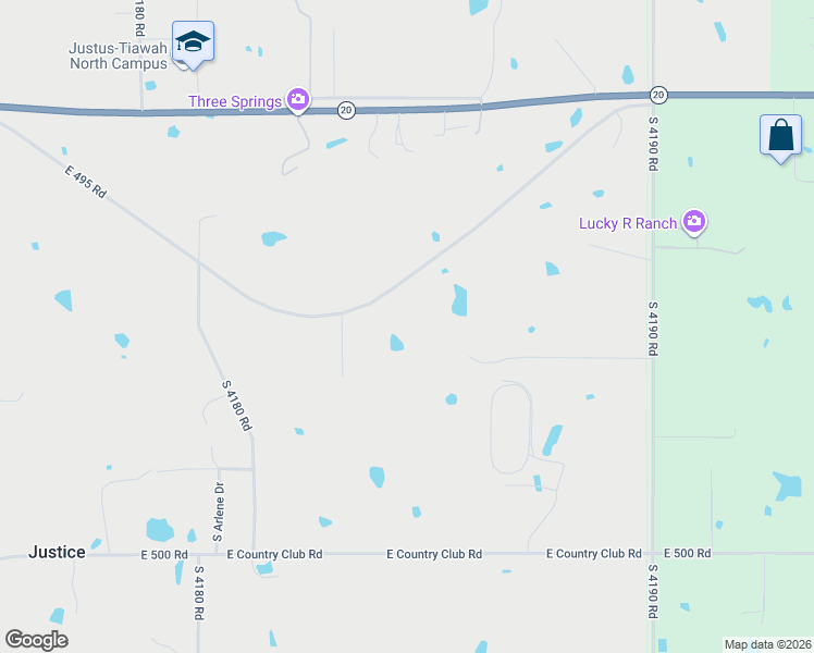 map of restaurants, bars, coffee shops, grocery stores, and more near 15232 East 495 Road in Claremore