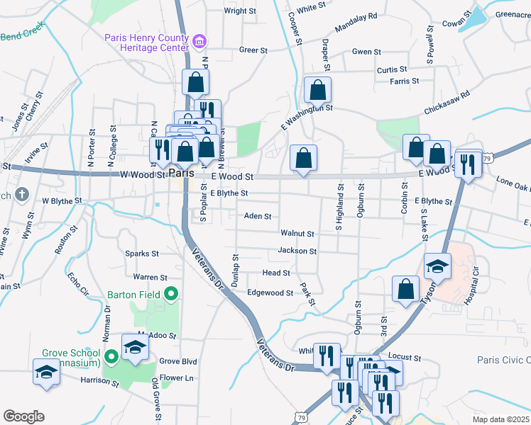 map of restaurants, bars, coffee shops, grocery stores, and more near 314 Aden Street in Paris