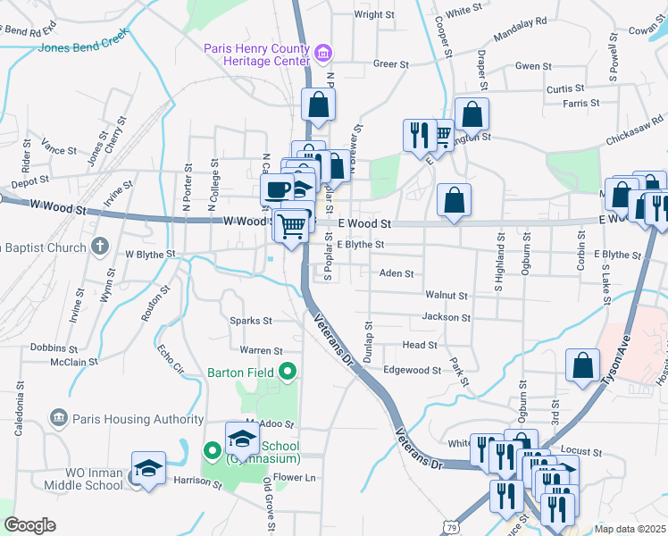 map of restaurants, bars, coffee shops, grocery stores, and more near 306 South Brewer Street in Paris