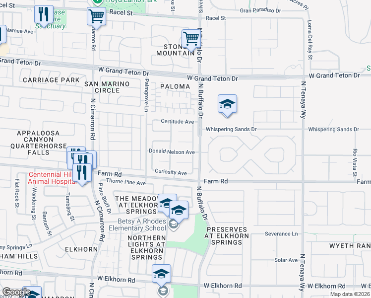 map of restaurants, bars, coffee shops, grocery stores, and more near 7612 Donald Nelson Avenue in Las Vegas