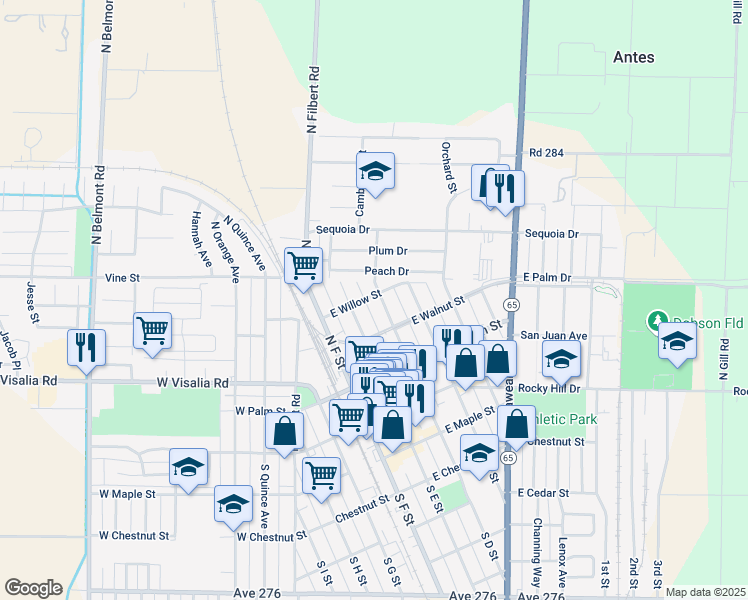 map of restaurants, bars, coffee shops, grocery stores, and more near 210 East Willow Street in Exeter