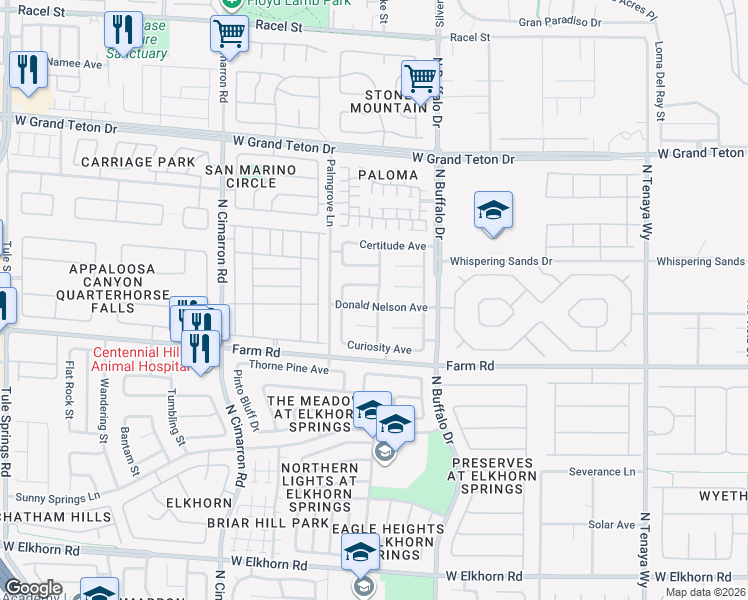 map of restaurants, bars, coffee shops, grocery stores, and more near 7700 Donald Nelson Avenue in Las Vegas