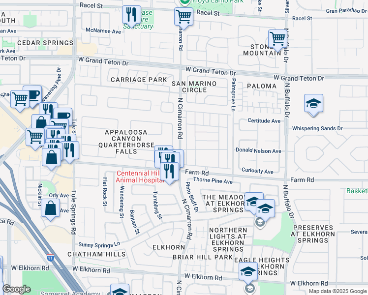 map of restaurants, bars, coffee shops, grocery stores, and more near 7701 Brilliant Forest Street in Las Vegas