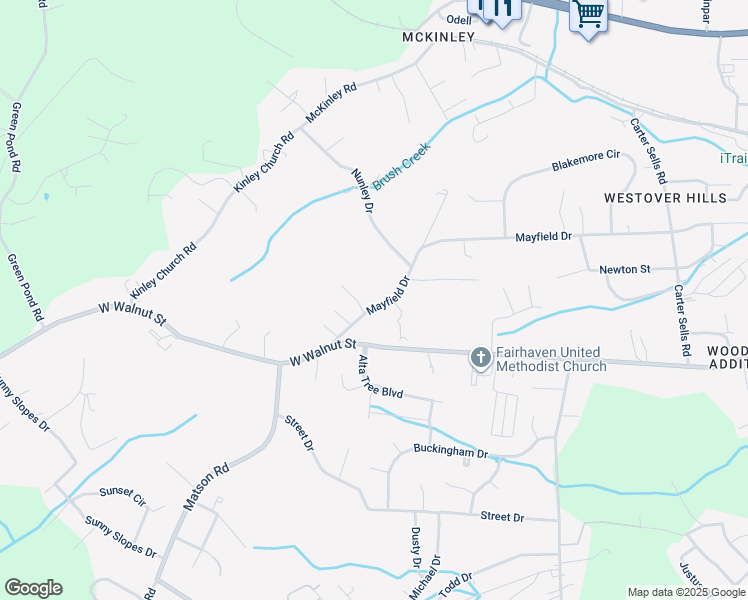map of restaurants, bars, coffee shops, grocery stores, and more near 3300 Mayfield Drive in Johnson City