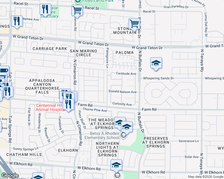 map of restaurants, bars, coffee shops, grocery stores, and more near 7645 Flourish Springs Street in Las Vegas