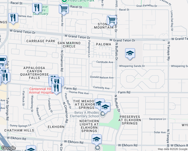 map of restaurants, bars, coffee shops, grocery stores, and more near 7645 Flourish Springs Street in Las Vegas