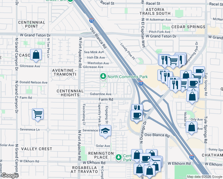 map of restaurants, bars, coffee shops, grocery stores, and more near 7636 Calico Fields Street in Las Vegas