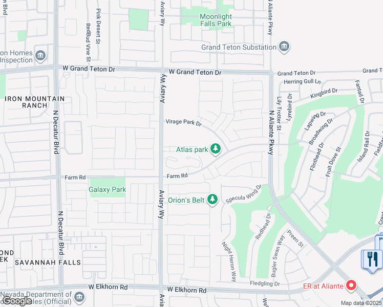 map of restaurants, bars, coffee shops, grocery stores, and more near 4125 Venus Falls Avenue in North Las Vegas