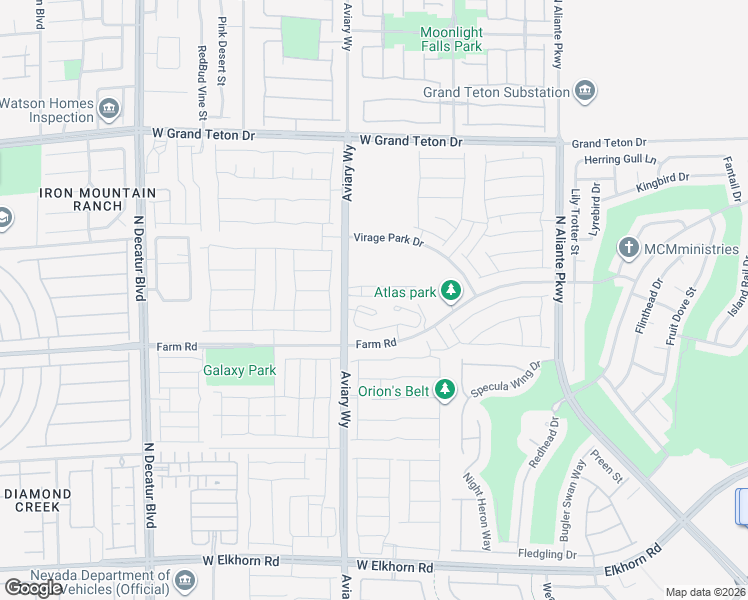 map of restaurants, bars, coffee shops, grocery stores, and more near 4190 Farm Road in North Las Vegas