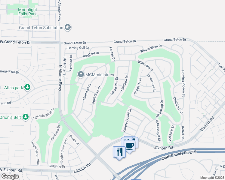 map of restaurants, bars, coffee shops, grocery stores, and more near 7641 Island Rail Drive in North Las Vegas