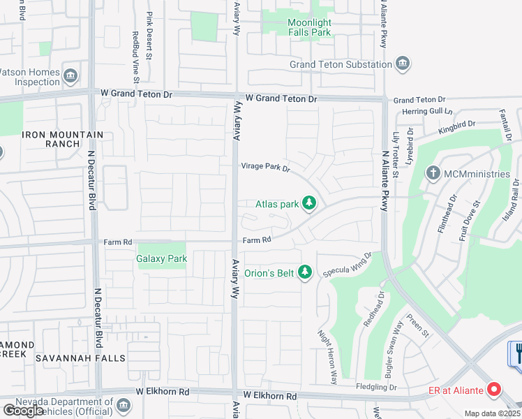 map of restaurants, bars, coffee shops, grocery stores, and more near 4190 Farm Road in North Las Vegas