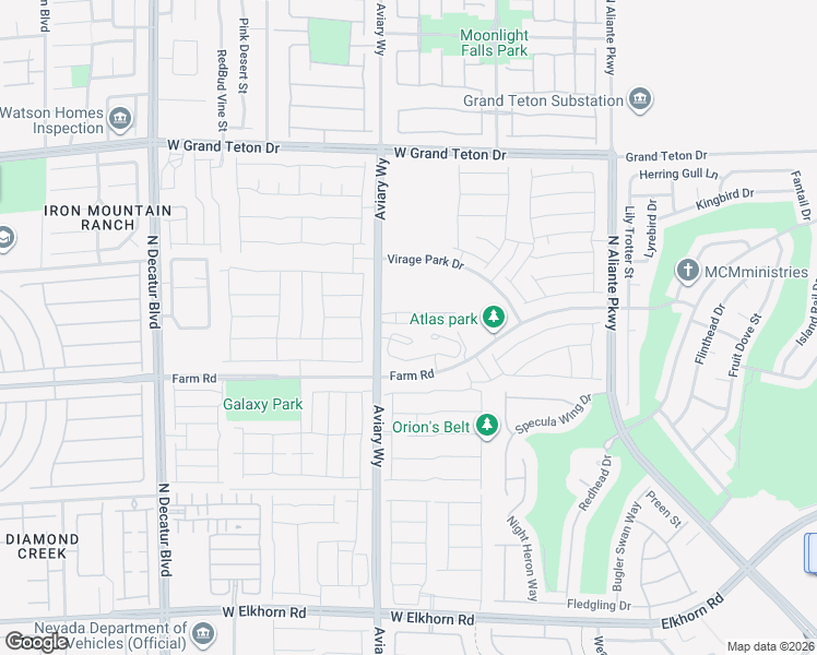 map of restaurants, bars, coffee shops, grocery stores, and more near 4190 Farm Road in North Las Vegas