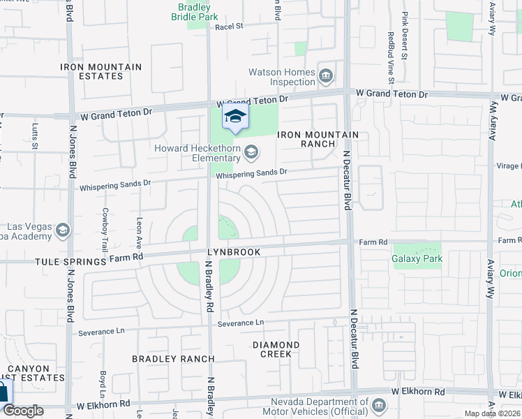 map of restaurants, bars, coffee shops, grocery stores, and more near 7657 Morning Lake Drive in Las Vegas