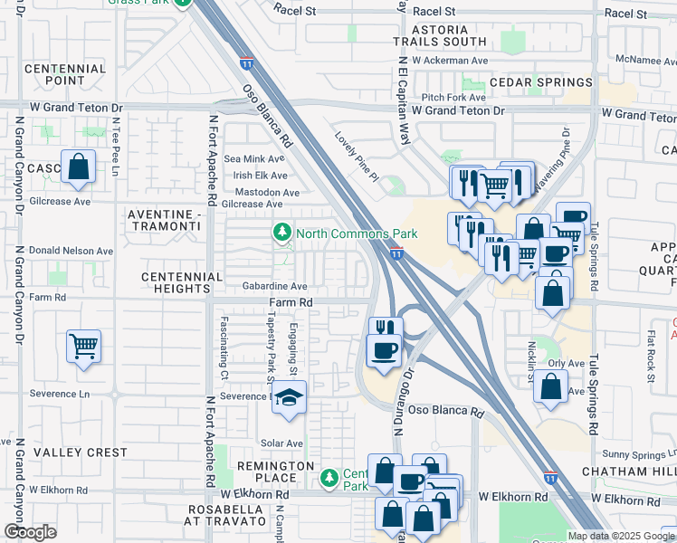 map of restaurants, bars, coffee shops, grocery stores, and more near 7625 North Interlace Street in Las Vegas