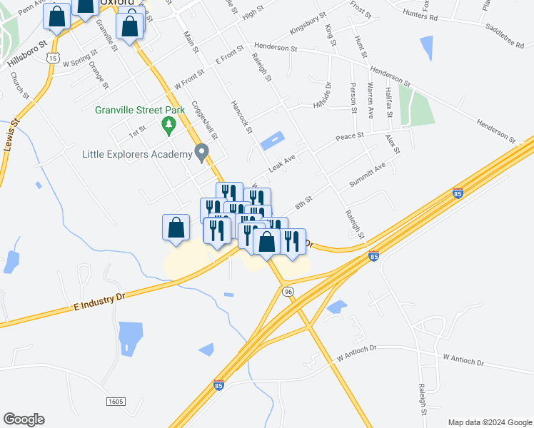 map of restaurants, bars, coffee shops, grocery stores, and more near 226 Wilmington Avenue in Oxford