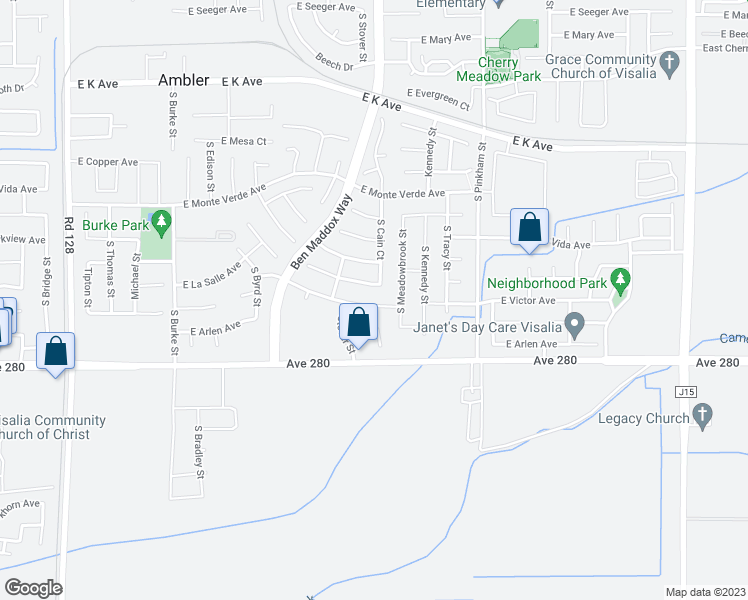 map of restaurants, bars, coffee shops, grocery stores, and more near 1638 East Dorothea Avenue in Visalia