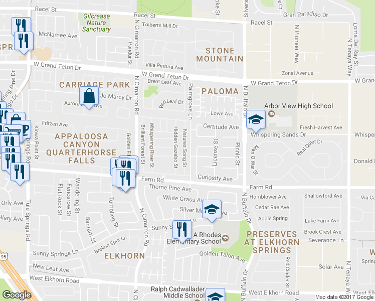 map of restaurants, bars, coffee shops, grocery stores, and more near 7708 Natures Song Street in Las Vegas