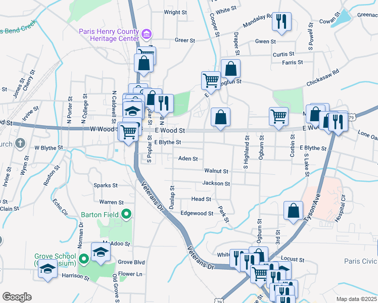 map of restaurants, bars, coffee shops, grocery stores, and more near 314 Aden Street in Paris