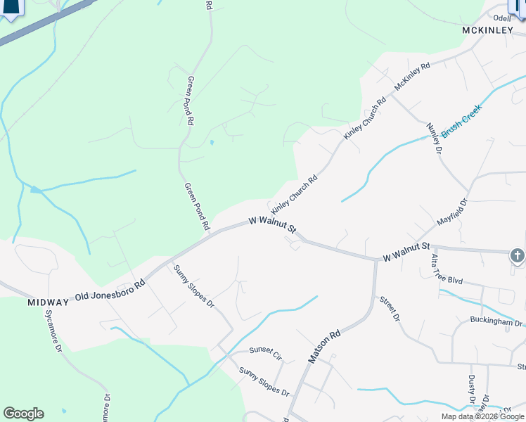 map of restaurants, bars, coffee shops, grocery stores, and more near 3536 West Walnut Street in Johnson City