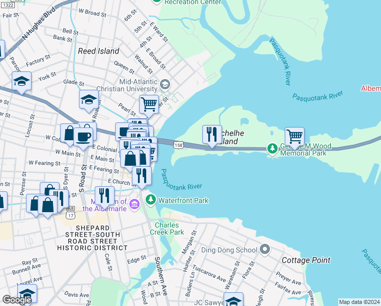 map of restaurants, bars, coffee shops, grocery stores, and more near 1 Camden Causeway in Camden