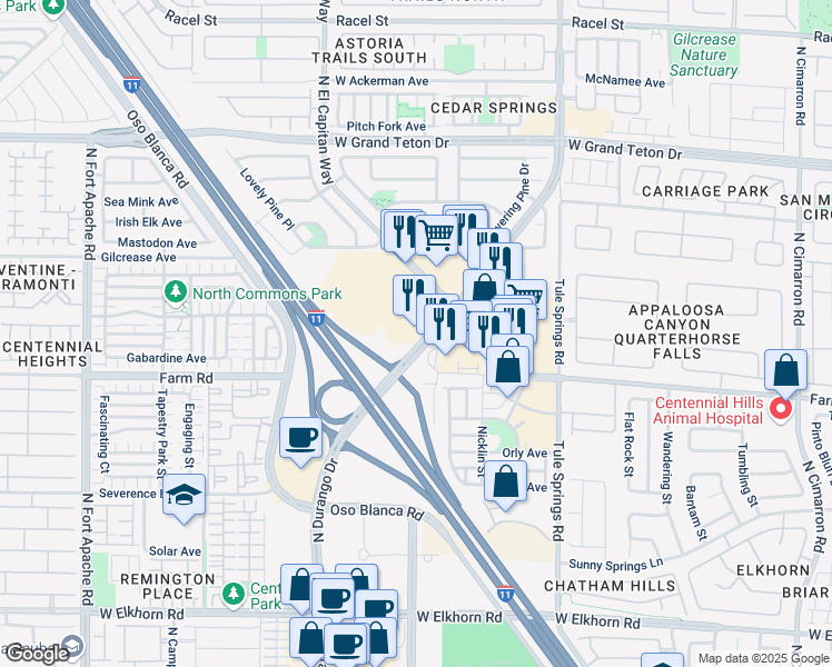 map of restaurants, bars, coffee shops, grocery stores, and more near 7703 North El Capitan Way in Las Vegas