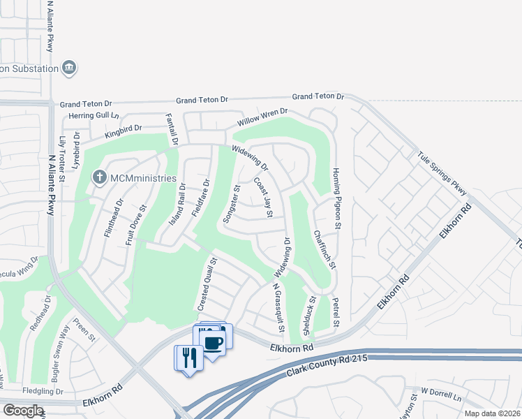 map of restaurants, bars, coffee shops, grocery stores, and more near 2417 Rock Piegon Avenue in North Las Vegas