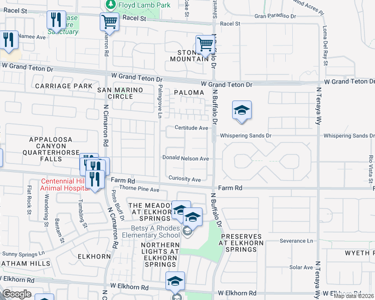 map of restaurants, bars, coffee shops, grocery stores, and more near 7700 Donald Nelson Avenue in Las Vegas