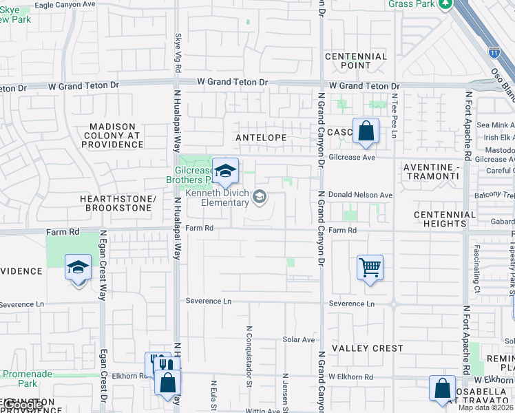 map of restaurants, bars, coffee shops, grocery stores, and more near Farm Rd in Las Vegas