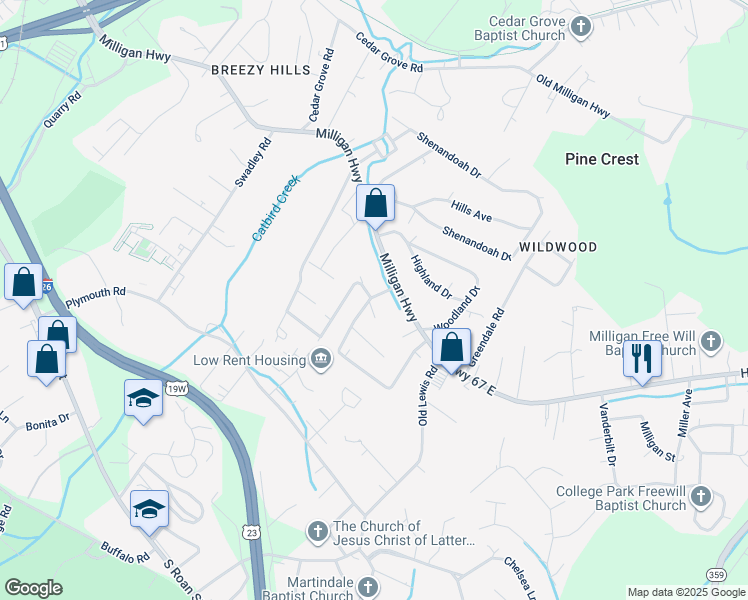map of restaurants, bars, coffee shops, grocery stores, and more near 192 Arlington Drive in Johnson City